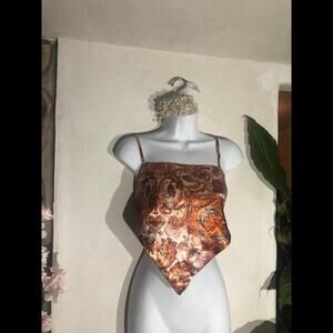 Blouse Top Shirt Silky Scarf handkerchief tie open back